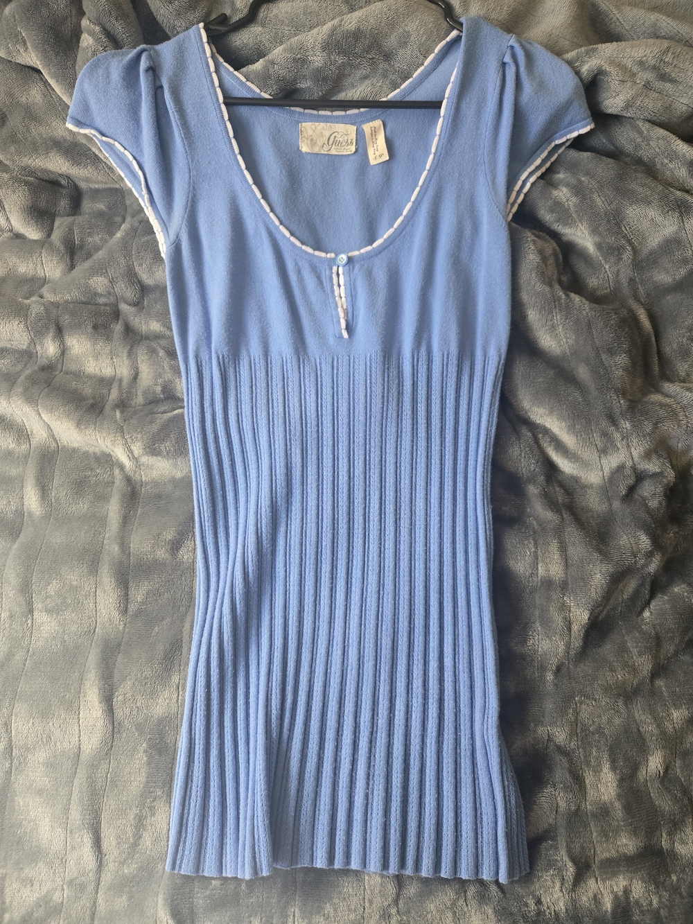 Guess Vintage Blue Short Sleeve Ribbed Knit Tee